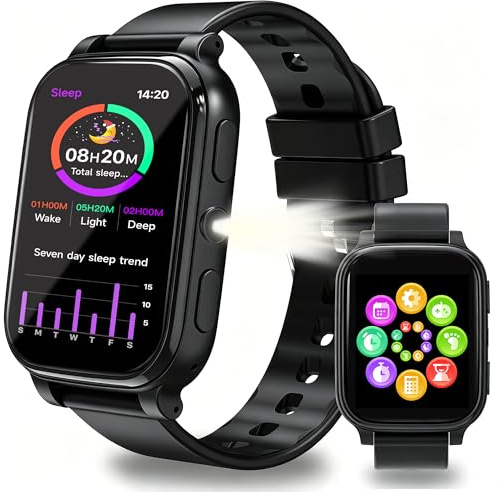 1,83 Smartwatch Bambini Contapassi Monitor del Sonno Fitness Tracker | 18 giochi, torcia, sveglia, calorie, impermeabile, regali di natale e compleanno per ragazza ragazzo