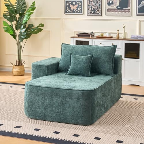 gonew21 Sofa Chaiselongue ohne Montage – weiches Bodensofa mit Kissen & Seitentaschen, Bequeme Recamiere für Wohnzimmer, Schlafzimmer, Gästezimmer – Grün