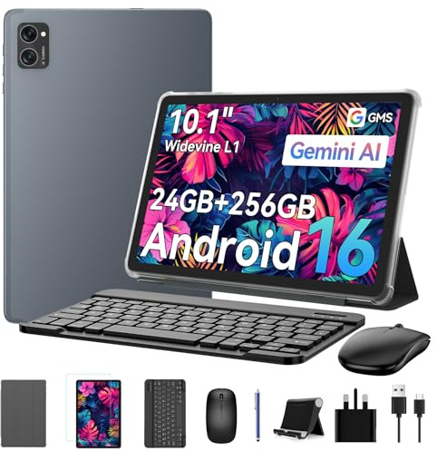 KINGRID T20 10.1 Android Tablet, Massive 256GB ROM, Up to 24GB RAM, Octa-Core CPU, HD IPS Display, Tablet for Family Holidays & Streaming, Built-in GPS, 5G WiFi, Dual Camera, BT 5.0