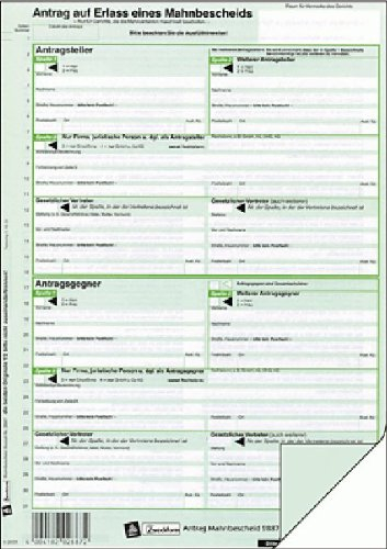 AVERY Zweckform Vordruck Antrag auf Mahnbescheid, A4 VE = 25