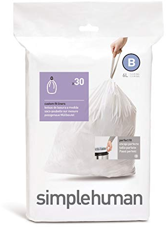 simplehuman code B, sacs poubelle sur mesure, paquet de 30, plastique blanc