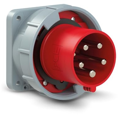 PCE 635-6 CEE-Anbaugerätestecker 63A 5p 6h IP67 Power Twist CEE-Stecker | Wasserdichter 400V Stecker gerade, 3P+N+PE, Pilotkontakt, 80x80 mm Montage, Industrie PA6 Gehäuse & Messing vernickelt