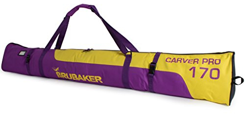 BRUBAKER Skitasche Carver Pro Limited Edition gepolsterter Skisack für 1 Paar Ski und Stöcke 170 cm Lila Gelb