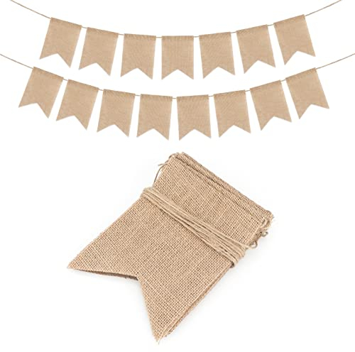 G2PLUS 3.5m Wimpelkette Outdoor Jute, 15Stk Leinen Wimpel Girlande, Vintage Wimpelkette mit 15 STK Wimpeln für Drinnen und Draußen Deko