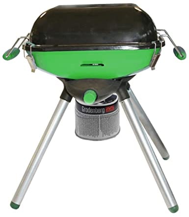 Multi Grill Deluxe Balkon Terrasse Park mobiler Party Gas-Grill Tischgrill mit Fettauffang und Grillplatte mit Piezozündung Zum Grillen und Kochen, Silber, Grün, Schwarz