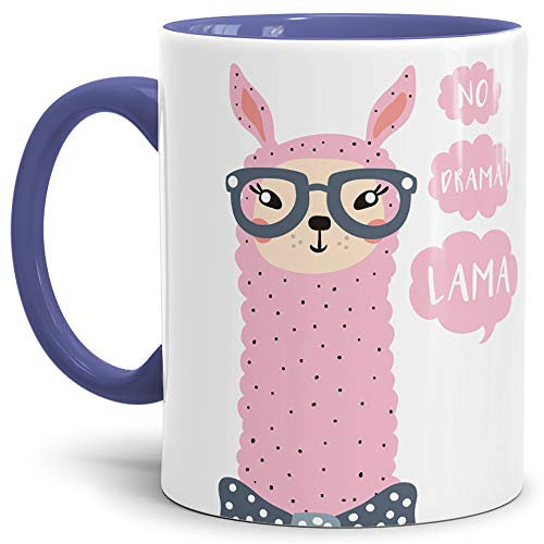 Tassendruck Alpaka-Tasse No Drama lama Lady - Innen & Henkel Cambridge-Blau - Mug/Cup/Becher/Lustig/mit Spruch/Lama/Witzig/Geschenk-Idee/Fun/Beste Qualität - 25 Jahre Erfahrung