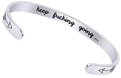 Gleamart Inspirational Manschette Armreif Edelstahl graviert Keep Going Armband Geschenk Halten Silber gehen