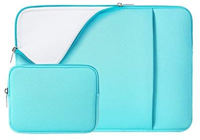 RAINYEAR Funda para portátil de 13 Pulgadas con Bolsa de Accesorios de Bolsillo para MacBook Air 13 Pulgadas M4 M3 M2 M1, Funda para MacBook Pro de 13,3 y 14 Pulgadas(Azul Claro,Versión Mejorada)