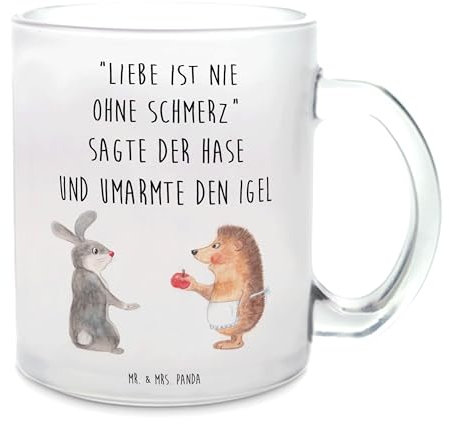Mr. & Mrs. Panda Teetasse Hase Igel - Geschenk, Gute Laune, Tiere, Glas Teetasse, Liebeskummer Geschenk, Liebe Spruch, lustige Sprüche, Teebecher,