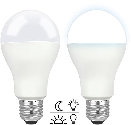 LED Dämmerungslampe E27 12W Kaltweiß 6000K mit Lichtsensor, 1200LM, AC 230V, 160 Grad, E27 100W ersatz, Glühbirnen mit Dämmerungssensor für Außenlampe für Eingangsbereich Garten, 2er Set
