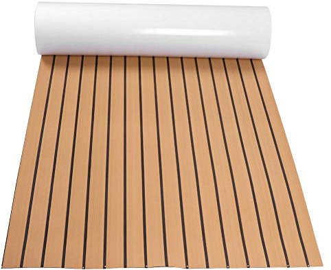 Bodenbelag Selbstklebend, EVA Marine Matte, Selbstklebende Teak EVA Schaum Boot Yacht Deck Matte, 90x240cm (Gold + Schwarz)