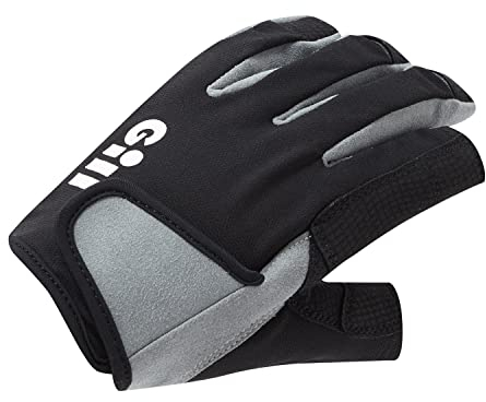 Gill Deckhand Segelhandschuhe – Langfinger mit freiliegendem Index und Daumen – 50+ UV-Sonnenschutz & wasserabweisend, Schwarz, XS