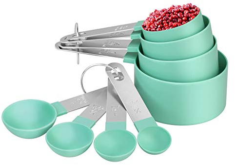 8 pezzi Cucchiai Dosatori, Measuring Spoons in Plastica, con 4 Misurini Cucchiai e 4 Misurino (Verde acqua)