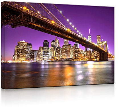 lightbox multicolor | Wandbilder beleuchtet | Skyline von Manhattan mit Brooklyn Bridge | 80x60 cm | Fully Lighted