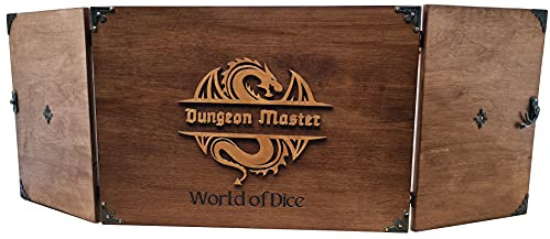 World of Dice - Premium Spielleiterschirm - aus Holz, ideal für D&D, DSA, Cthulhu und viele mehr, mit Magnete für Notizen,