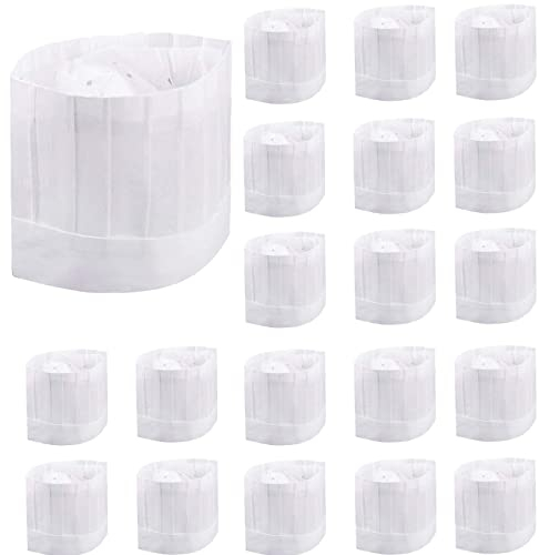 Tang Yuan Gorro de Chef desechable,Gorro de Chef con Parte Superior Plana Ajustable de 9 Pulgadas,20 Piezas de Gorro de pastelero,Adecuado para la Familia,el Restaurante,la Fiesta, Blanco, 28 x 26 cm