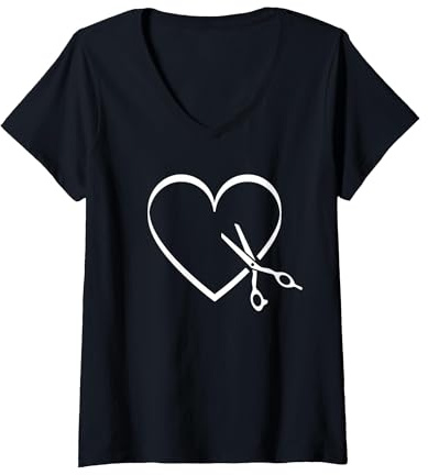 Damen Friseurin Schere Herz Friseur Frisörin Salon Hairstylistin T-Shirt mit V-Ausschnitt