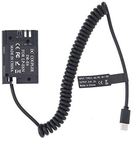 FOTGA USB-C Typ-C auf Decodierte LP-E6 Dummy Akku DR-E6 Koppler Netzteil Federkabel für Canon EOS R5C R5 R6 5D Mark II III IV 5D/5DS R 6D/6DII 7D/7DII 60D 60Da 70D 80D 90D DSLR Kamera