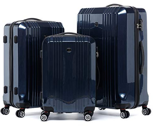 FERGÉ Kofferset Hartschale 3-teilig Cannes Trolley-Set - Handgepäck 55 cm, L und XL 3er Set Hartschalenkoffer Roll-Koffer 4 Rollen 100% ABS & PC blau
