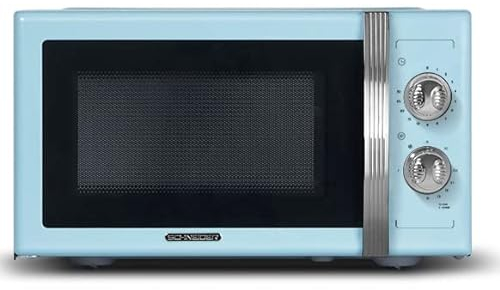SCHNEIDER Microondas con Grill Vintage 23 L 800 W 6 niveles de potencia Plato 27 cm SMW23VM (Blue)