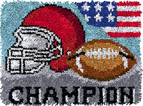 Football Tapestry Kits Latch Hook Rug Kits for Adults Kids DIY Rug Crochet Yarn Kits Rug Making Kits with Printed Canvas Carpet Needlework Doormat Creative Gift Home Decoration 20.5Inch X13.8Inch