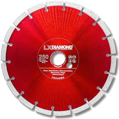 LXDIAMOND Diamant-Trennscheibe 250mm x 30,0mm - für Schneidetische, Brückensägen - Diamantscheibe zum Trennen von Stein, Beton, Ziegel, Mauerwerk - 250 mm Steinscheibe in Profi Qualität