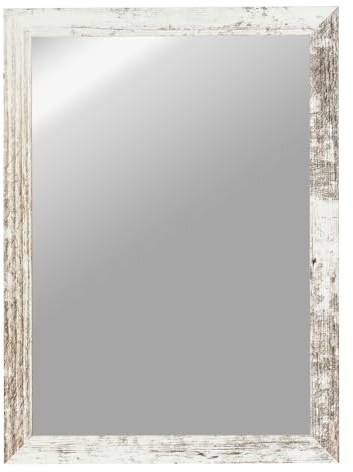 CLAMARO 'VISION' Wandspiegel 40x70 cm maßgefertigt | Vintage Weiss | Moderner eckiger Spiegel mit MDF-Holzrahmen, inkl. Metall Aufhänger und Montagematerial (Querformat & Hochformat)