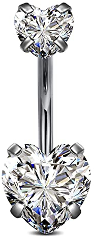 vcmart G23 Titan Bauchnabelpiercing 10mm Herz Bauchpiercing Ring Piercing Bauchnabel mit Zirkonia Kristall