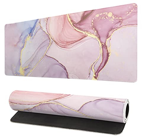 Desk mat XL Mouse pad, Pink Rose Gold Marble Office Supplies and Accessories Decor Office for Women Extended Large Mouse Mat Desk Pad, 3mm Thick Long Non-Slip Rubber Base Mice Pad, 31.5 X 11.8 Inch