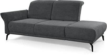 CAVADORE Recamiere Cooper / Luftige Chaiselongue mit Armteilverstellung, Kopfteilverstellung und Sitztiefenverstellung / 211 x 88 x 123 / Cord, Dunkelgrau