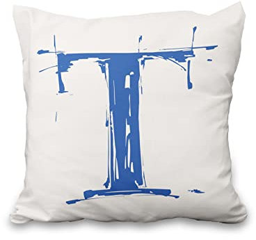 Aoihrraan 51x51cm Englisches Alphabet 4er Set Dekorativ Kissenbezug Kunst T Blau englische Buchstaben Zierkissenbezug quadratische Couchkissen Weiß Dekokissen Wohnkultur Schlafzimmer Sofa Wohnzimmer