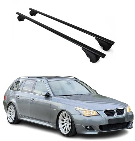 OMAC Dachträger für BMW 5er E61 Touring 2004-2010 Stahl 2 Stangen Schwarz | Abschließbar, bis 75 kg Traglast, Querträger, Grundträger