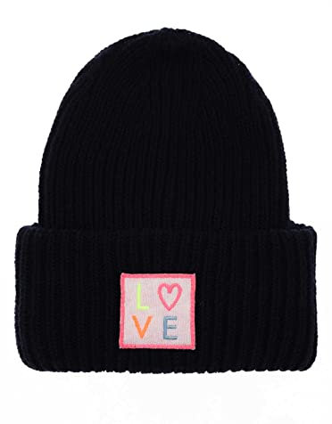 Zwillingsherz Slouch-Beanie-Mütze mit Kaschmir - Hochwertige Strickmütze mit Love Patch für Damen Mädchen Jungen - Hat - One Size - warm und weich für Frühling Herbst und Winter-NVY