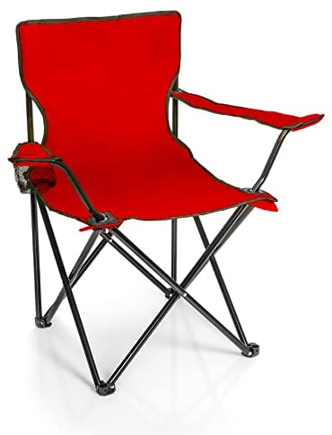 BigDean Faltstuhl ROT Campingstuhl Anglerstuhl mit Getränkehalter & Tragetasche - Anglersessel klappbar - Klappstuhl Gartenstuhl Faltstuhl Relaxsessel Angelsessel faltbar