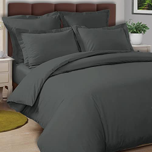 Pizuna Cotton Percale Duvet Covers King Size Dark Grey, 100% Long Staple Combed Cotton King Duvet Cover 230x220cm, Sateen Weave Quilt Cover with Button Closure (Kingsize Duvet Cover Sets) | Duvet Covers Combed Cotton King, 230x220cm, Sateen Weave Quilt Cover with Button Closure
