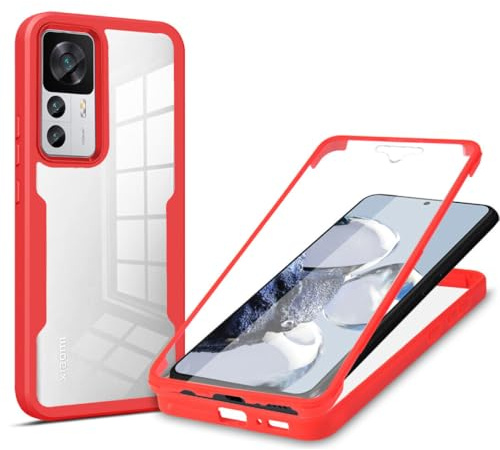 betterfon 360 Grad Hülle, Handyhülle mit eingebautem Displayschutz für Xiaomi Redmi 12T / 12T Pro in Rot