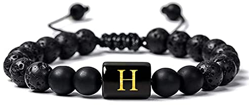 Musihy Perlenarmband Herren Lavastein, Perlen für Armbänder Buchstabe Gewebtes Verstellbares Perlenarmband Umfang 29.2CM