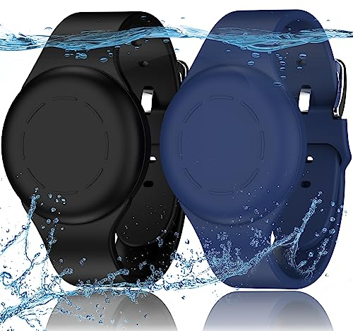 R-fun Waterproof Air Tag Armbänder für Kinder [2 Pack] Kompatibel mit Apple Air Tag Finders mit weichem Silikon, Anti Lost GPS Item Finders Case Cover für Kinder,Nachtblau/Schwarz