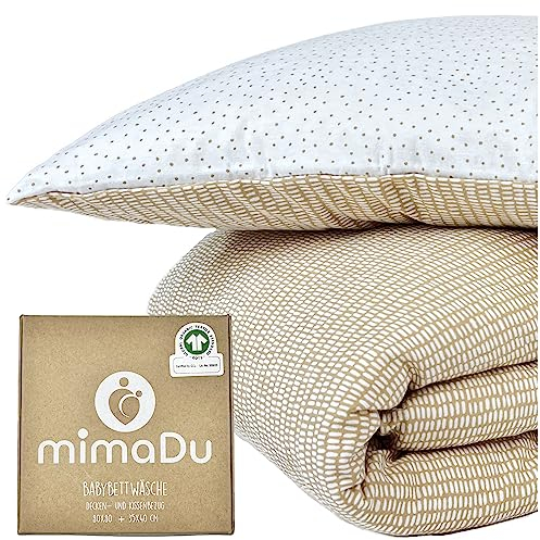 mimaDu - Baby Bettwäsche Set aus Bio-Baumwolle GOTS (Oeko-Tex100) 80 x 80 cm - Babybettwäsche aus Kissenbezug und Deckenbezug für Jungen, Mädchen - Bettbezug für Kinderwagen, Stubenwagen (Sand)