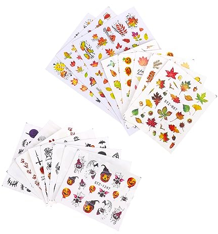 ENLACE 16 Blatt Nagelsticker, Halloween Herbst Nagelaufkleber Selbstklebend, Ahornblatt Schädel Spinne Web Kürbis Nail Art Sticker, DIY Maniküre Aufkleber für Halloween Thanksgiving