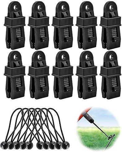 Planenclips Set, 20 Stück Tarp Clips Set, Multifunktion Zeltplanen Clips Zelte Clip, Markisen Clip und Spanngummis mit Kugel für Markisen
