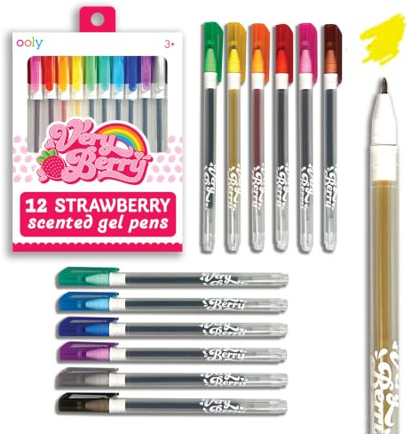 Ooly Scented Very Berry Gelstifte, 12 Stück, 0,7 mm Spitze, Erdbeerduft, Stifte für Kinder, Erwachsene, Kunstbedarf und Schreibwarenbedarf [Very Berry Strawberry Scented Pens – 12 Stück]