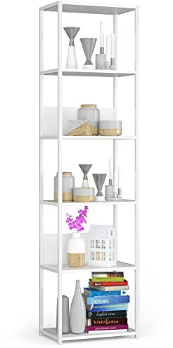 AKORD Industrielles Regal 50 cm | | Loft Bücherregal | Moderner Schrank | Bücher Regal | 6 Einlegeböden | Funktional Stabil | B50 x H192 x T32 cm | Gewicht 19,70 kg | Weiß/Weiß