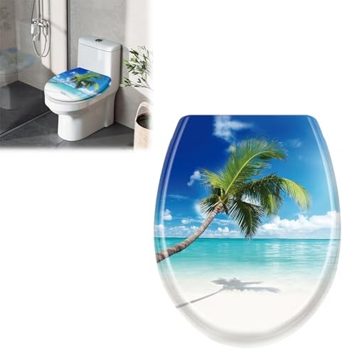 JOIEYOU Toilettensitz WC-Sitz aus Hartplastik Universal Toilettendeckel mit Absenkautomatik für alle handelsüblichen WC-Becken Blaues Meer