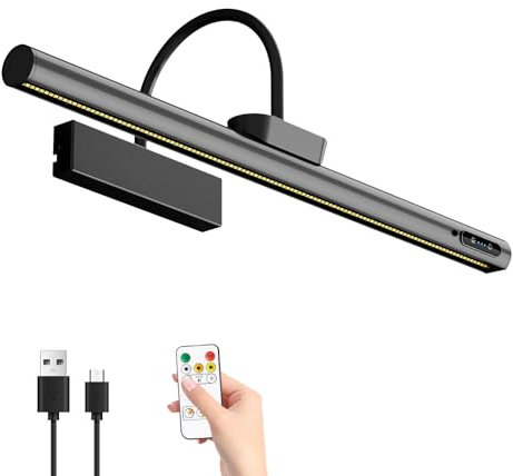 Bridika Picture Light Battery Operated, 19.7in Picture Lights for Wall, 3 Colors & Brightness Dimmable, Rechargeable Art Light for Paintings Photo Dartboard Gallery Bedroom Bathroom Black