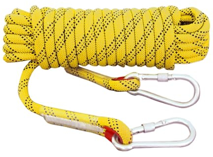 14mm Kletterseil 10M (32ft) 20M (66ft) 30M (98ft) 50M (164ft) 100M (328ft) 200M (656ft) Statisches Kletterseil Mit 2 Stahlhaken Abseilseil Für Draußen Sicherheits-Fluchtseil ( Color : Yellow , Size :