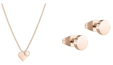 Liebeskind TIME & JEWEL Kette aus Edelstahl in Roségold LJ-0505-N-45 & Ohrringe LJ-0485-E-05 Damen Ohrstecker Roségold, One Size