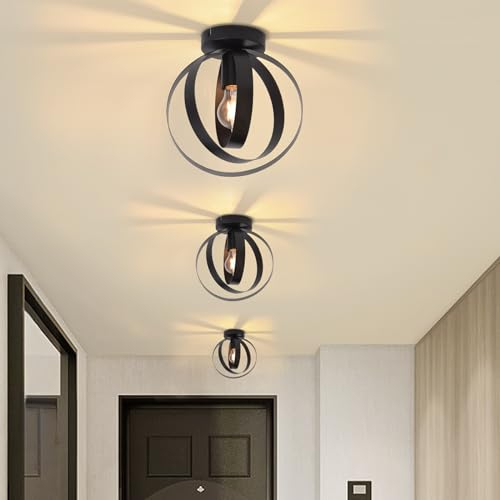 Glitzerlife Deckenleuchte Retro Deckenlampe Schwarz - 3ER Flurlampe E27 Industrial Metall Küchelampe Vintage Restaurant Esstischlampe Innen Lampenschirm Flur Wohnzimmer Schlafzimmer Korridor Balkon