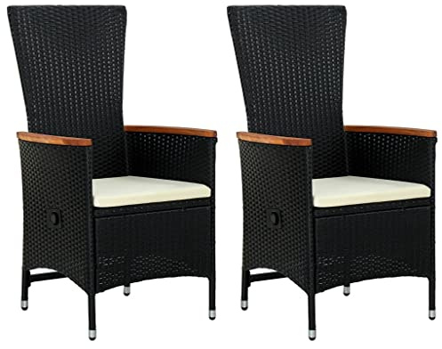 Willood 2X Gartenstuhl mit Auflagen Gartensessel Stuhl Sessel Hochlehner Rattansessel Gartenmöbel Rattanstuhl Stühle verstellbare Rückenlehne Poly Ratta Schwarz