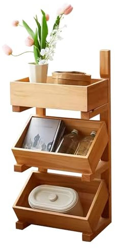 KAMPCO 3 Tier Tall End Table, Living Room Sofa Side Table with Open Storage, Solid Wood Nightstand for Kitchen, Bedroom, Sofa Couch, Ladder Shelf for Study